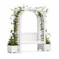 Arco de jardín de madera con banco blanco