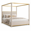 Cama con Dosel de Terciopelo Marfil y Metal Dorado 200x180 cm