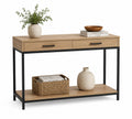 Mesa consola de madera y metal con estantes