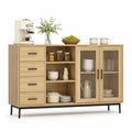 Aparador de Madera con Vidrio Acanalado y Estructura Metálica 160x45x80 cm